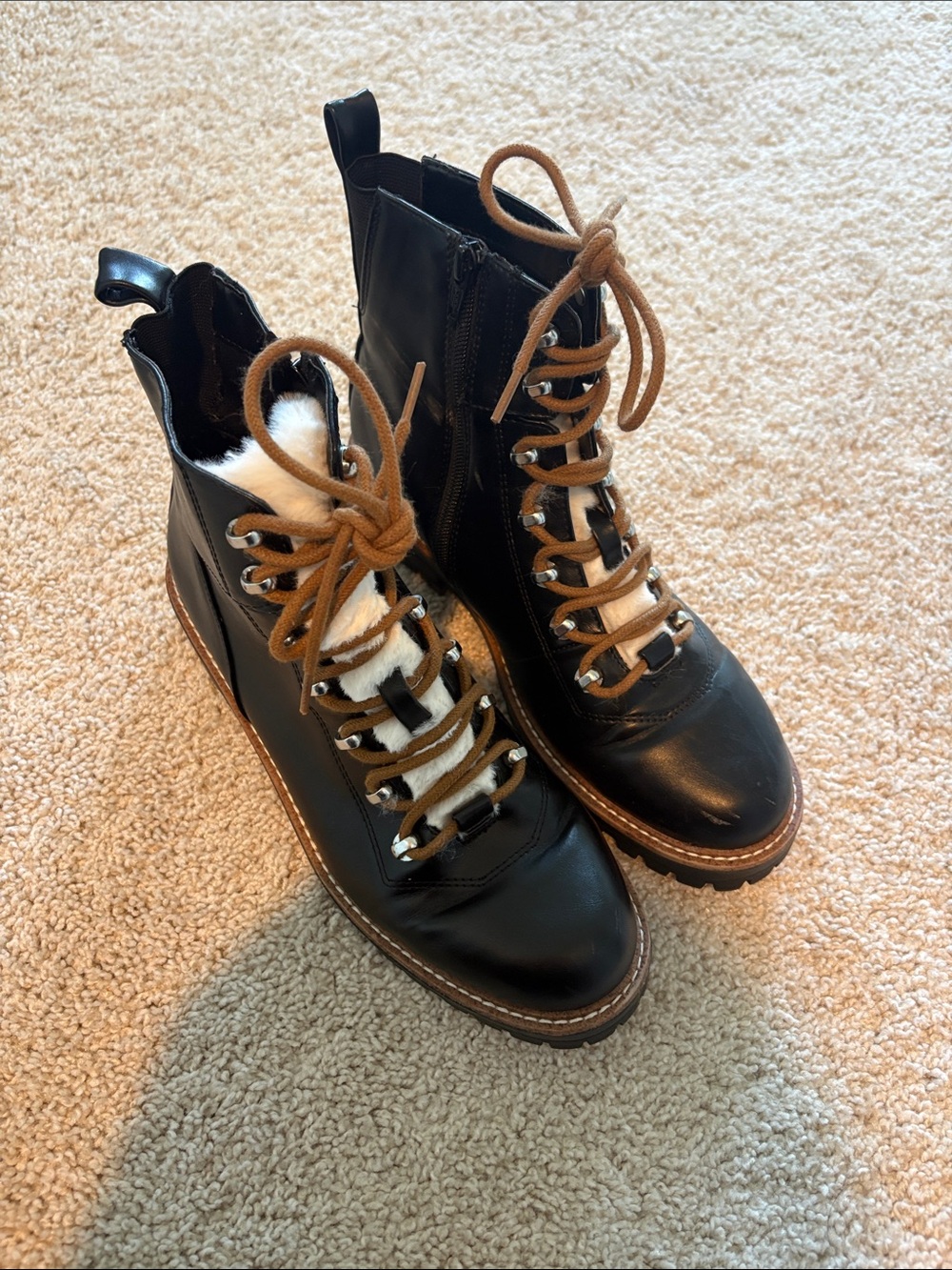 a new day Black Lace-Up Combat Boots with Brown Laces